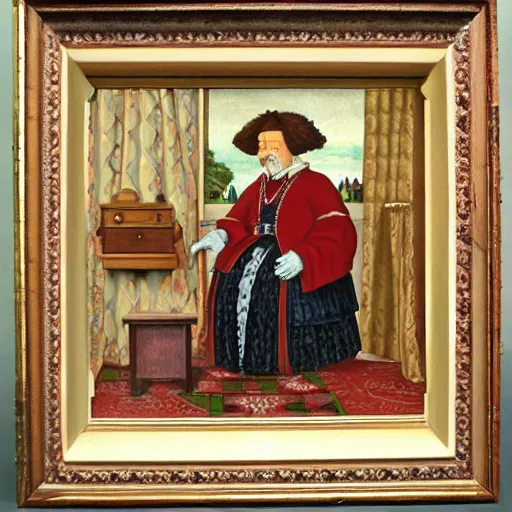 Image similar to home simpson, tudor portrait, highly detailed,