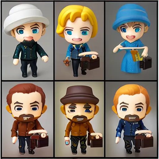 Image similar to high quality portrait flat matte painting of van Gogh in the style of nendoroid and Toon toys , flat anime style, thick painting, medium close-up