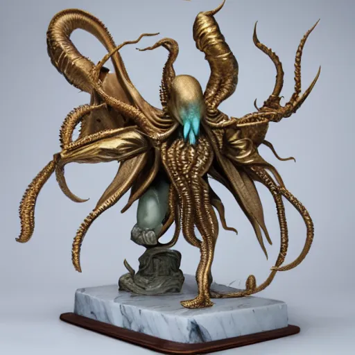 Image similar to angelarium, cthulhu, illithid, white marble and gold, ellen jewett