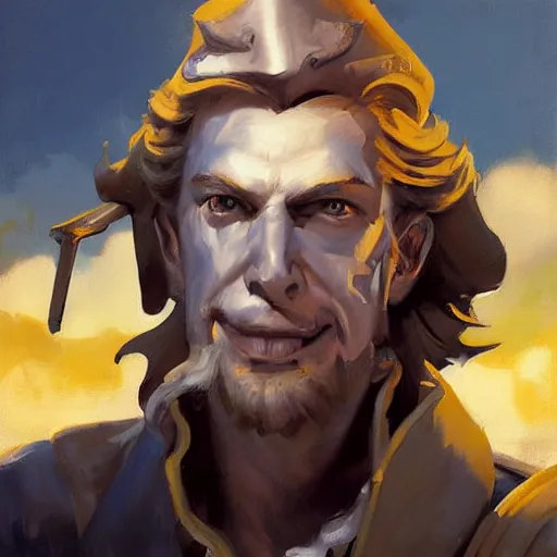 Image similar to greg manchess portrait painting of partially armored undead pirate captain guybrush threepwood as overwatch character, medium shot, asymmetrical, profile picture, organic painting, sunny day, matte painting, bold shapes, hard edges, street art, trending on artstation, by huang guangjian, gil elvgren, ruan jia, greg rutkowski, gaston bussiere