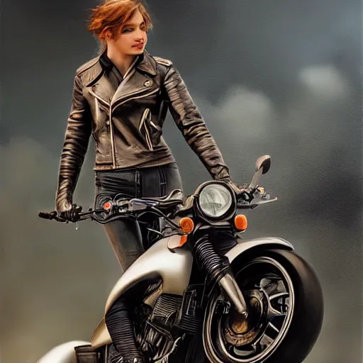 Prompt: a painting of a bunny wearing a leather jacket, riding a motorcycle, elegant, highly detailed, digital painting, artstation, concept art, matte, sharp focus, highly detailed, 4 k, hdr, smooth, sharp focus, high resolution, award - winning photo, photorealistic, art by artgerm and greg rutkowski and alphonse mucha, large shot