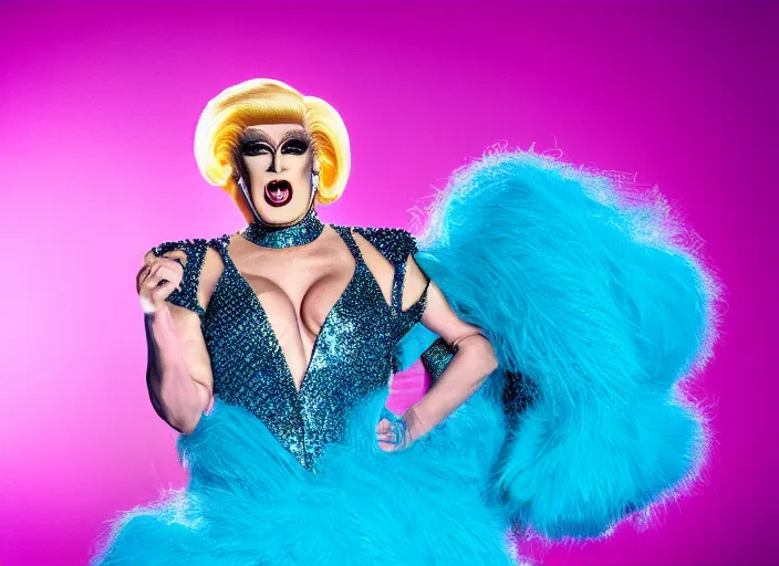 Image similar to photo still of drag queen!!!! donald trump!!!! in drag, 8 k, studio lighting