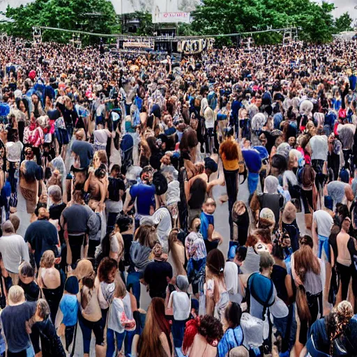 Image similar to zoomed out view of a crowd standing in line that goes on forever, modelsociety, radiant skin, huge anime eyes, rtx on, perfect face, directed gaze, sony a 7 r iv, symmetric balance, polarizing filter, photolab, lightroom, 4 k, dolby vision, photography award