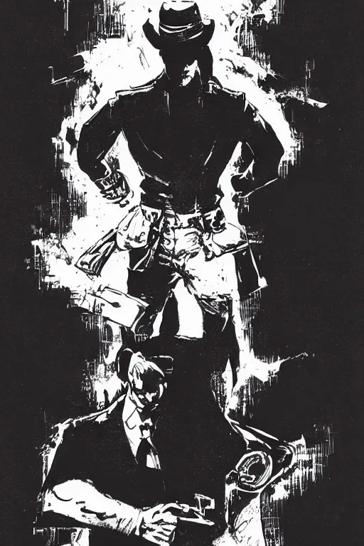 Prompt: Rorschach and The Comedian aka Edward Morgan Blake from the movie Watchmen painted by Dave Gibbons, Greg Rutkowski and Norman Rockwell, Sadamoto Yoshiyuki, Yoki Shinkawa, high detailed perfect faces, trending on Artstation, page scan from book, watchmen comics color scheme, noisy film grain effect, super wide shot, 30mm, intricate, fine details, trending on artstation