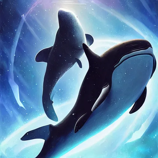 Image similar to space killer whale, epic fantasy style art, space theme, by Greg Rutkowski, hearthstone style art