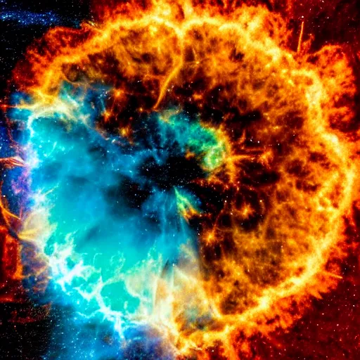 Prompt: a supernova explosion in the shape of a peace sign, space photography, high quality, 8 k,