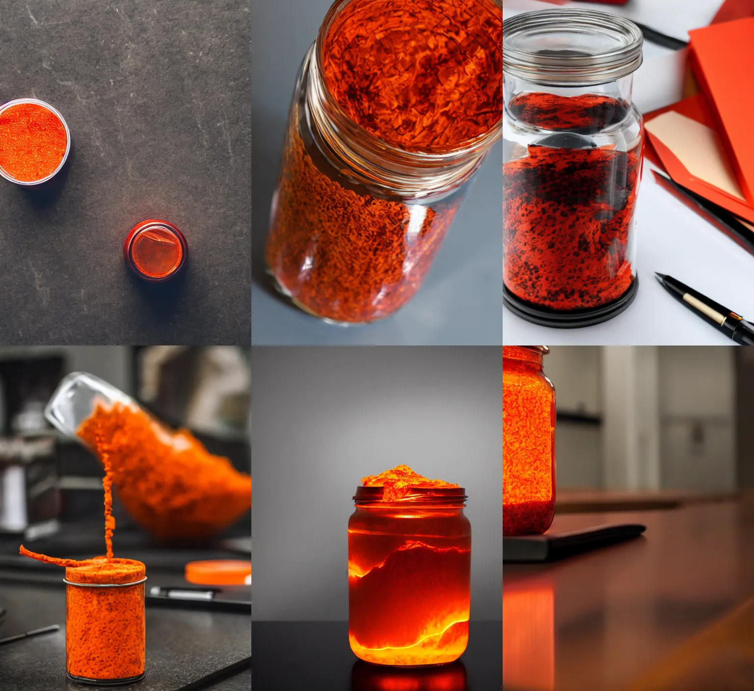 Prompt: A jar of lava on a desk