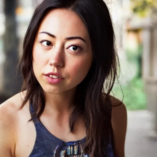 Image similar to a mix between karen fukuhara and aubrey plaza