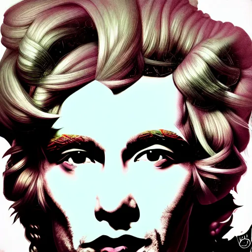 Prompt: an extremely psychedelic portrait of andy warhol as medusa, surreal, lsd, face, detailed, intricate, elegant, lithe, highly detailed, digital painting, artstation, concept art, smooth, sharp focus, illustration