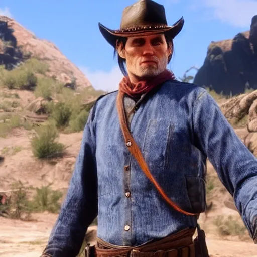 Prompt: jim carrey in red dead redemption 2