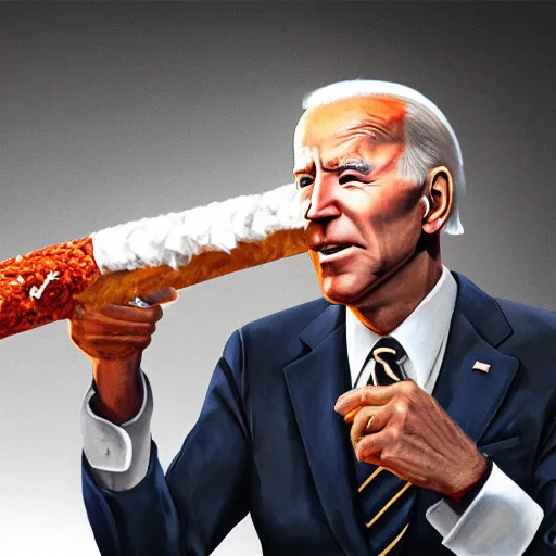 Prompt: joe biden smoking a giant rolled joint, smoke, amazing detail, realistic digital art, artstation