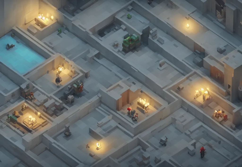 Image similar to isometric magicavoxel hitman cinematic lighting, 4k