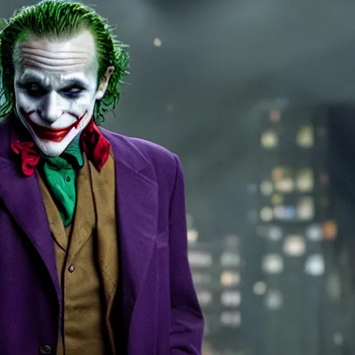 Image similar to stunning awe inspiring ( robin williams ) as the joker 8 k hdr movie still atmospheric lighting