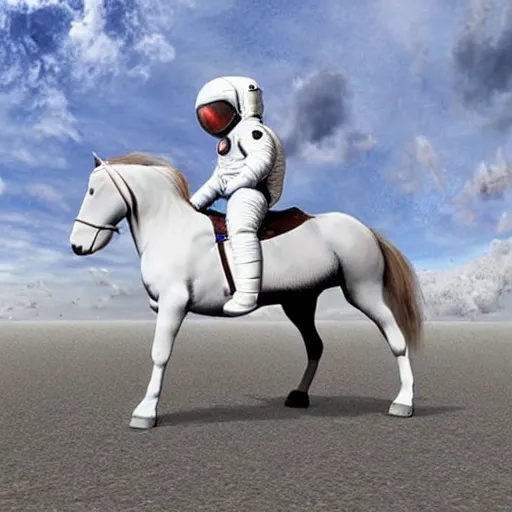 Image similar to a! horse! riding on a cosmonaut photorealistic