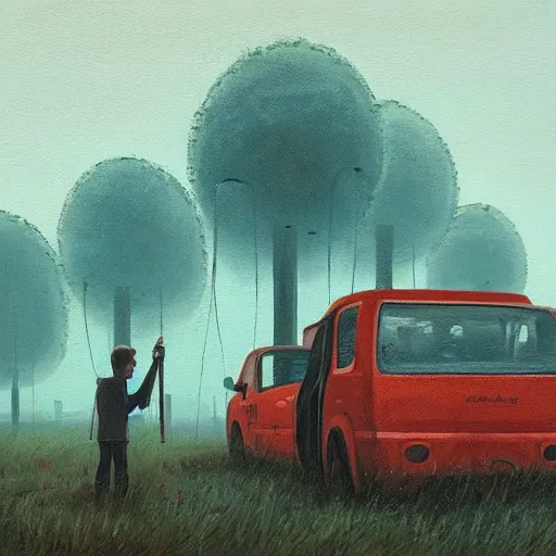 Image similar to painting by simon stalenhag