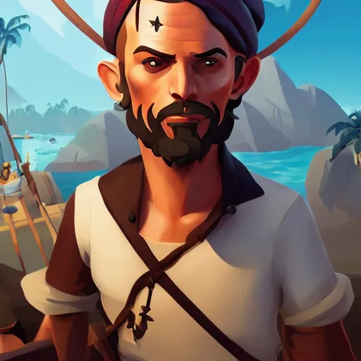 Image similar to painting jack the pirate on sea of thieves game avatar hero smooth face median photoshop filter cutout vector behance hd by jesper ejsing, by rhads, makoto shinkai and lois van baarle, ilya kuvshinov, rossdraws, illustration, art by ilya kuvshinov and gustav klimt