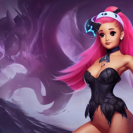 Image similar to Ariana Grande, league of legends splash art