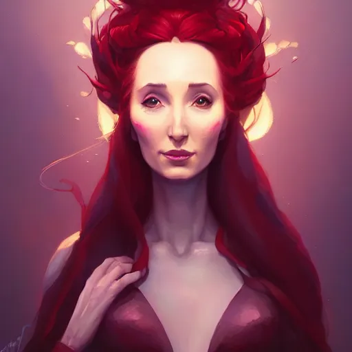 Image similar to a beautiful portrait of nubile melisandre, concept art by pete mohrbacher and guweiz and ilya kuvshinov, digital art, highly detailed, intricate, sharp focus, trending on artstation hq, deviantart, unreal engine 5, 4 k uhd image