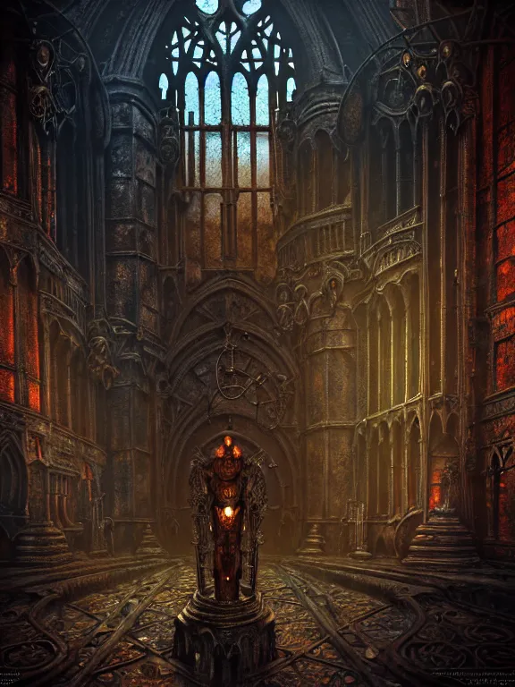 Image similar to steam necropolis, memento mori, gothic, neo - gothic, art nouveau, hyperdetailed copper patina medieval icon, stefan morrell, philippe druillet, ralph mcquarrie, concept art, steampunk, unreal engine, detailed intricate environment, octane render, moody atmospherics, volumetric lighting, ultrasharp, ominous, otherworldly