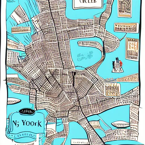 Image similar to new york map in the style of claire brewster