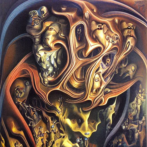 Prompt: vivid oil painting of underworld by Szukalski