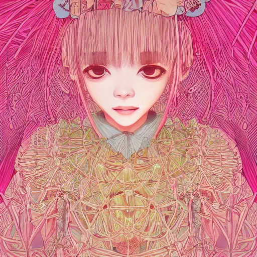 Image similar to the portrait of an incredibly cute and sophisticated japanese woman partially made of onions of all colors, an ultrafine detailed illustration by james jean, final fantasy, intricate linework, bright colors, behance contest winner, vanitas, angular, altermodern, unreal engine 5 highly rendered, global illumination, radiant light, detailed and intricate environment