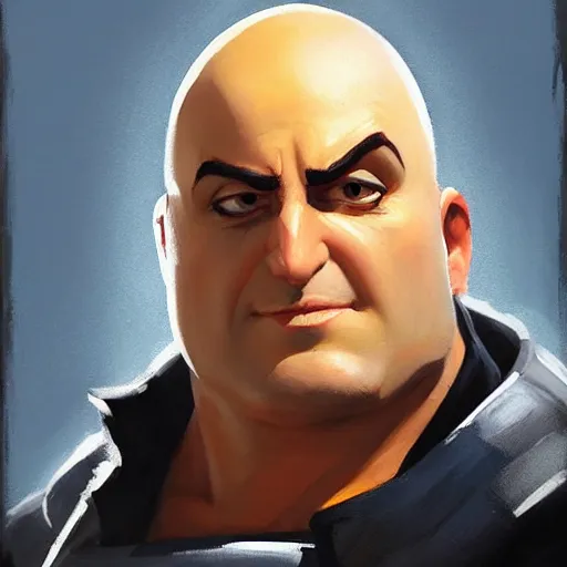 Image similar to greg manchess portrait painting of gru as overwatch character, medium shot, asymmetrical, profile picture, organic painting, sunny day, matte painting, bold shapes, hard edges, street art, trending on artstation, by huang guangjian and gil elvgren and sachin teng