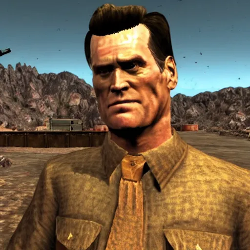 Prompt: jim carrey in fallout new vegas, game still