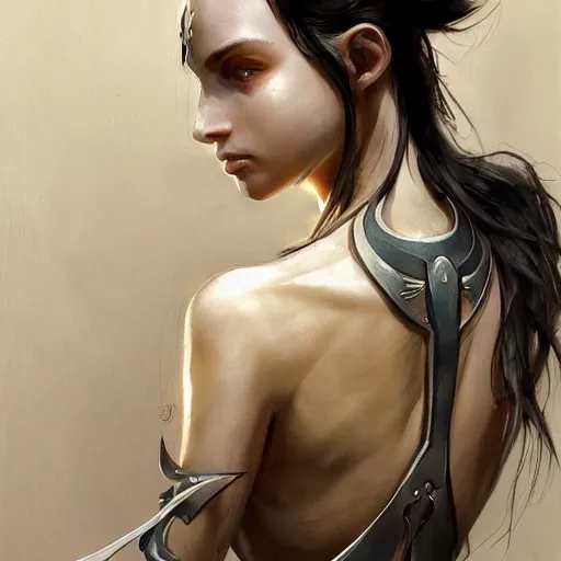 Image similar to tattoo design, a professional painting of a beautiful young female, partially clothed in battle armor, olive skin, long dark hair, beautiful bone structure, symmetrical facial features, intricate, elegant, digital painting, concept art, smooth, sharp focus, illustration, from Metal Gear, by Ruan Jia and Mandy Jurgens and Greg Rutkowski and Artgerm and William-Adolphe Bouguerea and artgerm, cat girl, anime