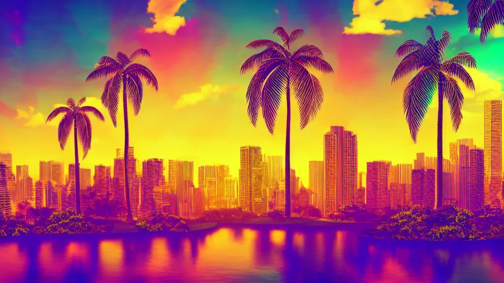 Image similar to golden city in a vaporwave jungle, 4k, ultra realistic, colorful, award winning photograph