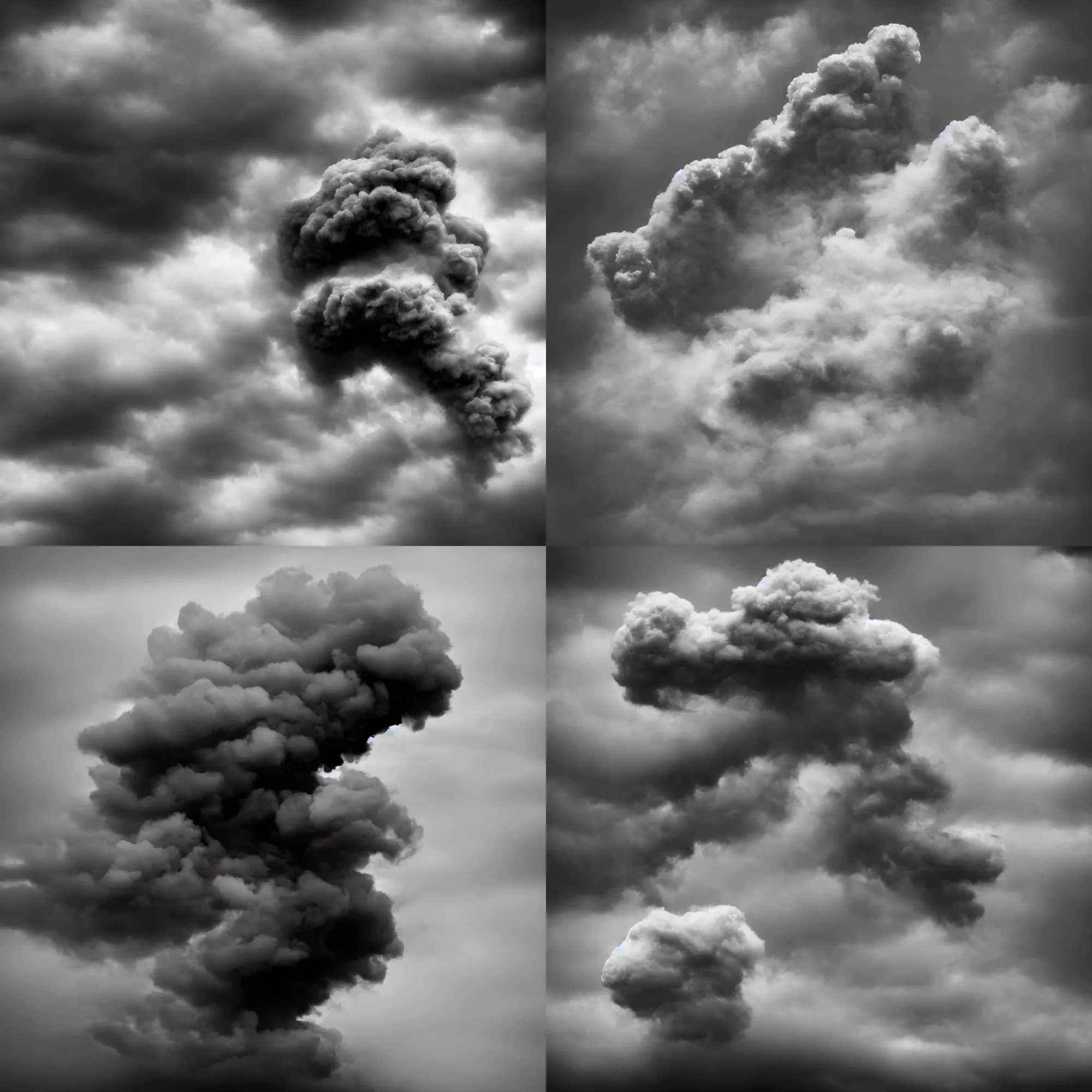 Prompt: side view of an angry blowing face of a cloud in black background, photography