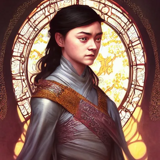 Prompt: Portrait of arya stark as javanese princess, elegant, digital painting, highly detailed, fantasy, artstation, concept art, smooth, sharp focus, illustration, art by artgerm and greg rutkowski and alphonse mucha