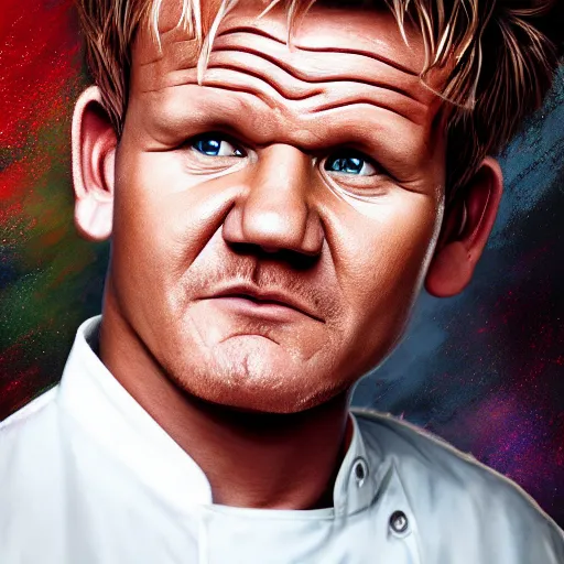 Image similar to photorealistic gordon ramsay is satan. hyperdetailed photorealism, 1 0 8 megapixels, amazing depth, high resolution, 3 d shading, 3 d finalrender, 3 d cinematic lighting, glowing rich colors, psychedelic overtones, artstation concept art.