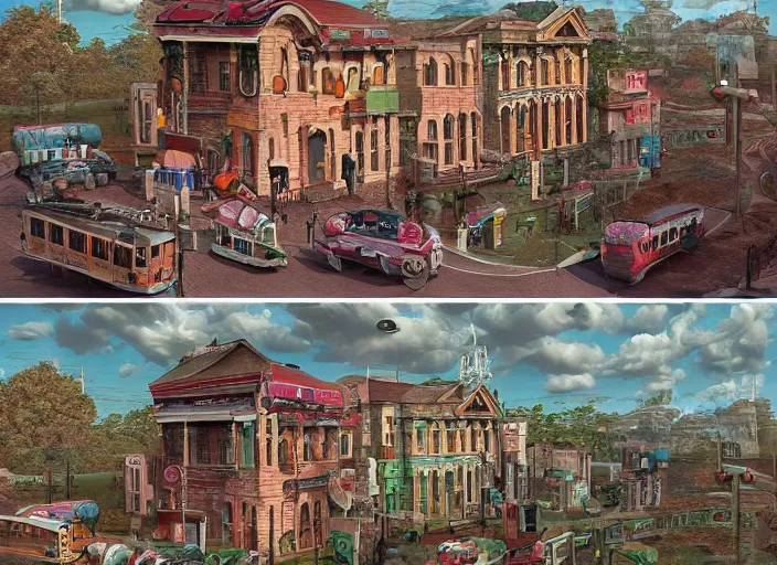 Prompt: 🛤🚞🧳👴🏼, lowbrow, matte painting, 3 - d highly detailed, in the style of mark ryden,