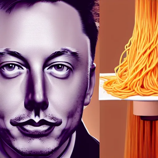 Prompt: digital art of anthropomorphic elon musk with spaghetti as hair photorealistic photoshop 4 k