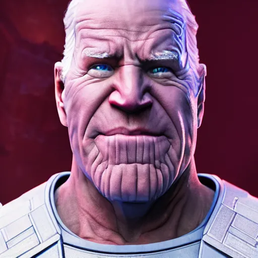 Image similar to Joe Biden cast as Thanos, still from marvel movie, hyperrealistic, 8k, Octane Render,