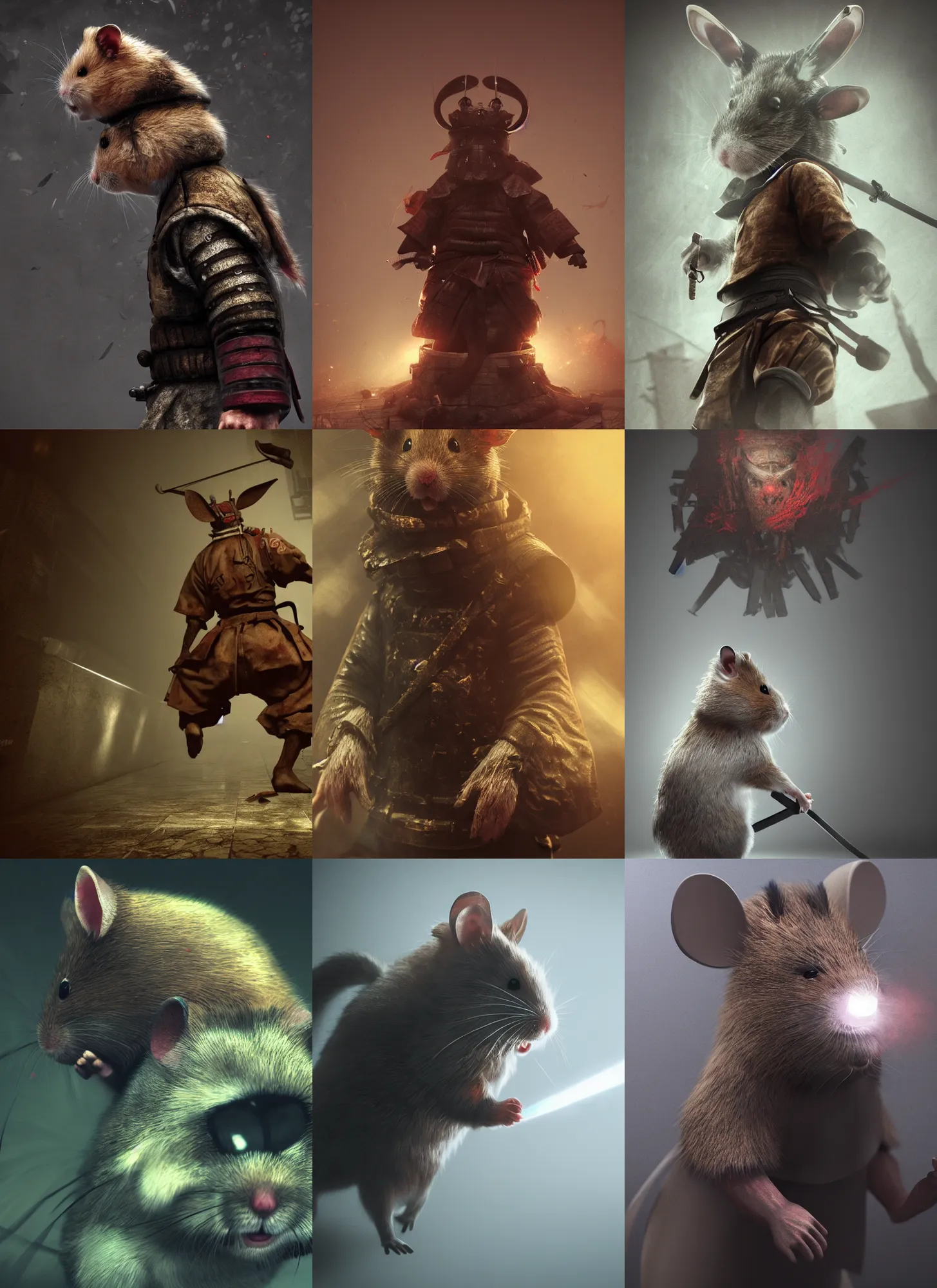 Prompt: samurai hamster from silent hill, volumetric lighting, epic composition, hyper detailed, ultra realistic, sharp focus, octane render, volumetric, ray tracing, artstation trending, cgsociety, sense of awe, 4 k