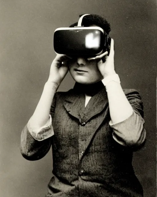 Image similar to 1 9 0 0 s photo of a person wearing a vr virtual reality headset