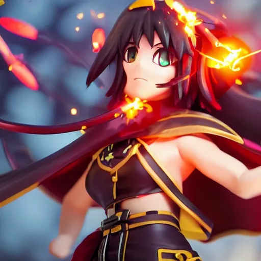 Prompt: Megumin octane render, fireball, spell casting, magic