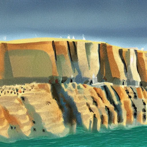 Prompt: the cliff faces of west bay, dorset, scene from broadchurch (2013), beautiful digital art