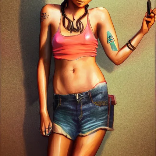 Image similar to zoe kravitz as a california surfer girl, full body shot, gta 5 cover art, hd digital art, trending on artstation