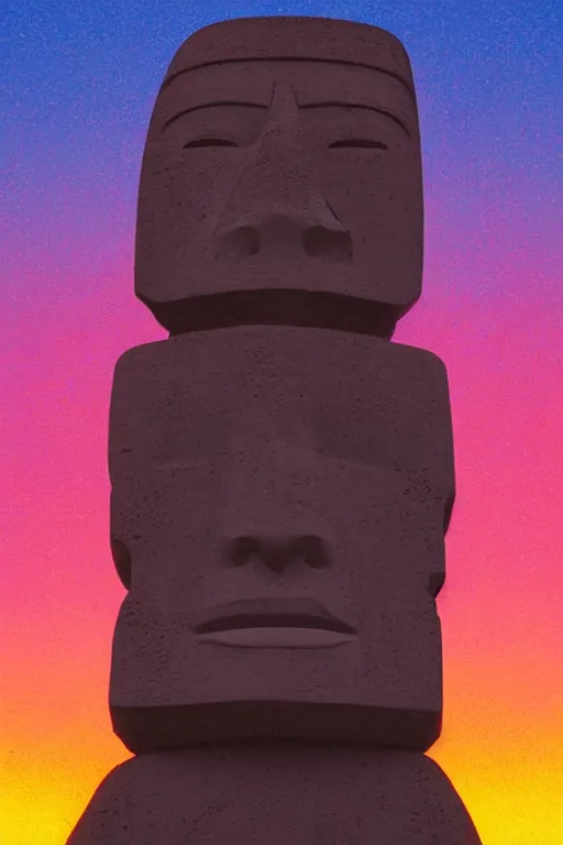 Prompt: moai statue synthwave geometric digital illustration cartoon colorful beeple, by thomas kinkade clean sunshine rays thunderstorm