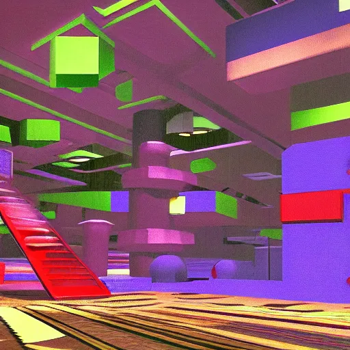 Image similar to noisy color photograph of a retrofuturist liminal space, wonderland, vertical, minimalist, cinematic, soft vintage glow, PS2 in-game screenshot