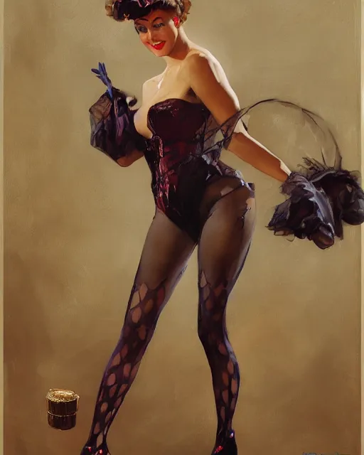 Prompt: burlesque woman selling bitcoin, commercial, buy bitcoin, craig mullins, j. c. leyendecker