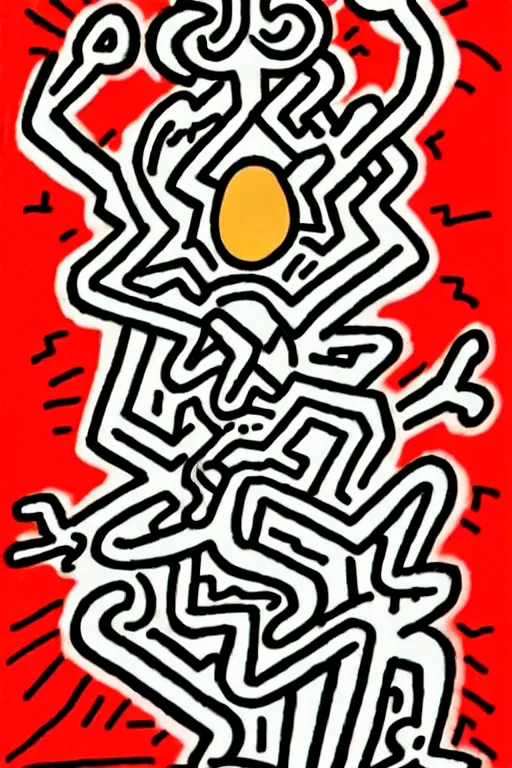 Prompt: junji ito x keith haring collaboration art, staring girl