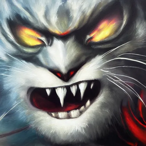 Image similar to a painting of rengar from league of legends