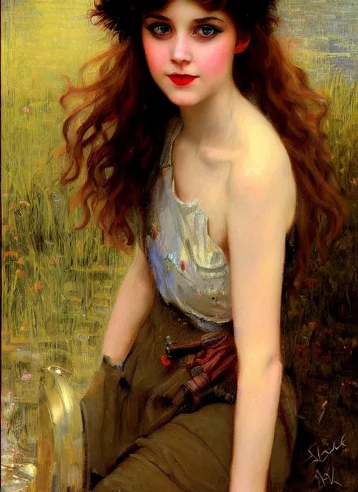 Image similar to a portrait of a pretty sewer punk young lady by albert lynch