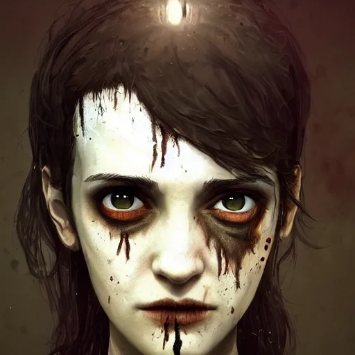 Image similar to portrait of young winona ryder as a zombie with cuts on face, 7 days to die zombie, fine art, award winning, intricate, elegant, sharp focus, cinematic lighting, highly detailed, digital painting, 8 k concept art, art by guweiz and z. w. gu, masterpiece, trending on artstation, 8 k