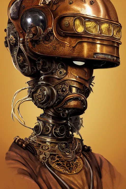 Image similar to steampunk helmet fantasy art mask robot ninja stylized digital illustration sharp focus, elegant intricate digital painting artstation concept art global illumination ray tracing advanced technology chaykin, howard and campion, pascale