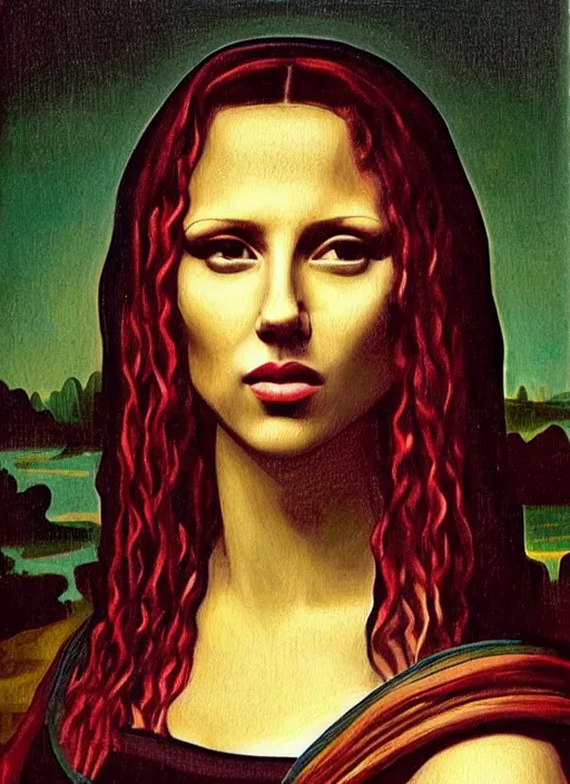 Image similar to scarlett johansson painted as mona lisa ( gioconda )